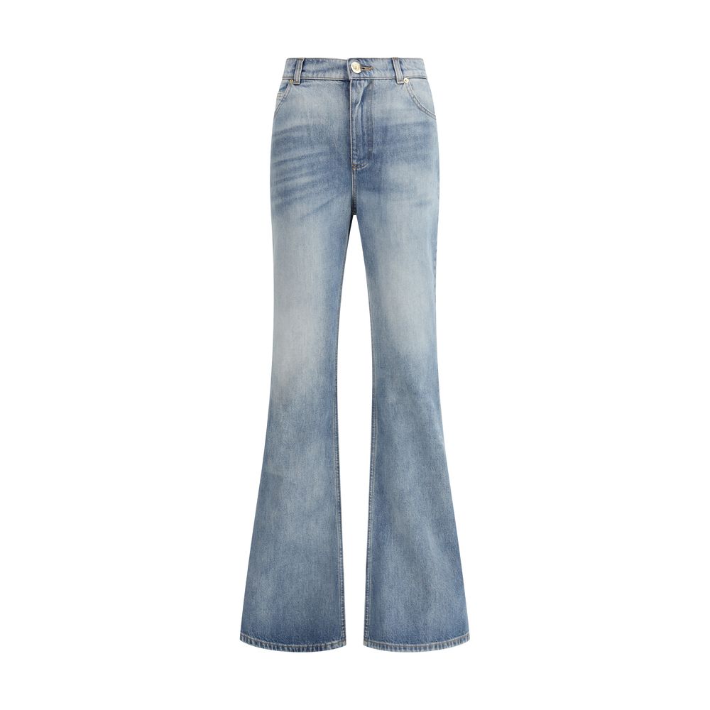 Ausgestellte Jeans aus blauem Baumwoll-Denim