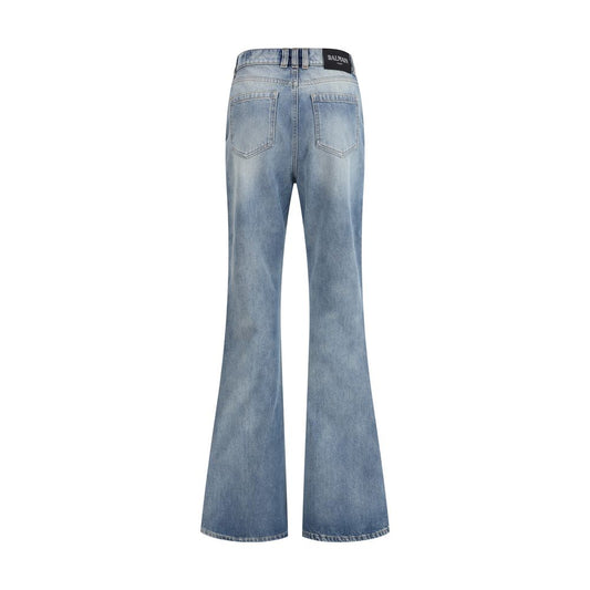 Ausgestellte Jeans aus blauem Baumwoll-Denim