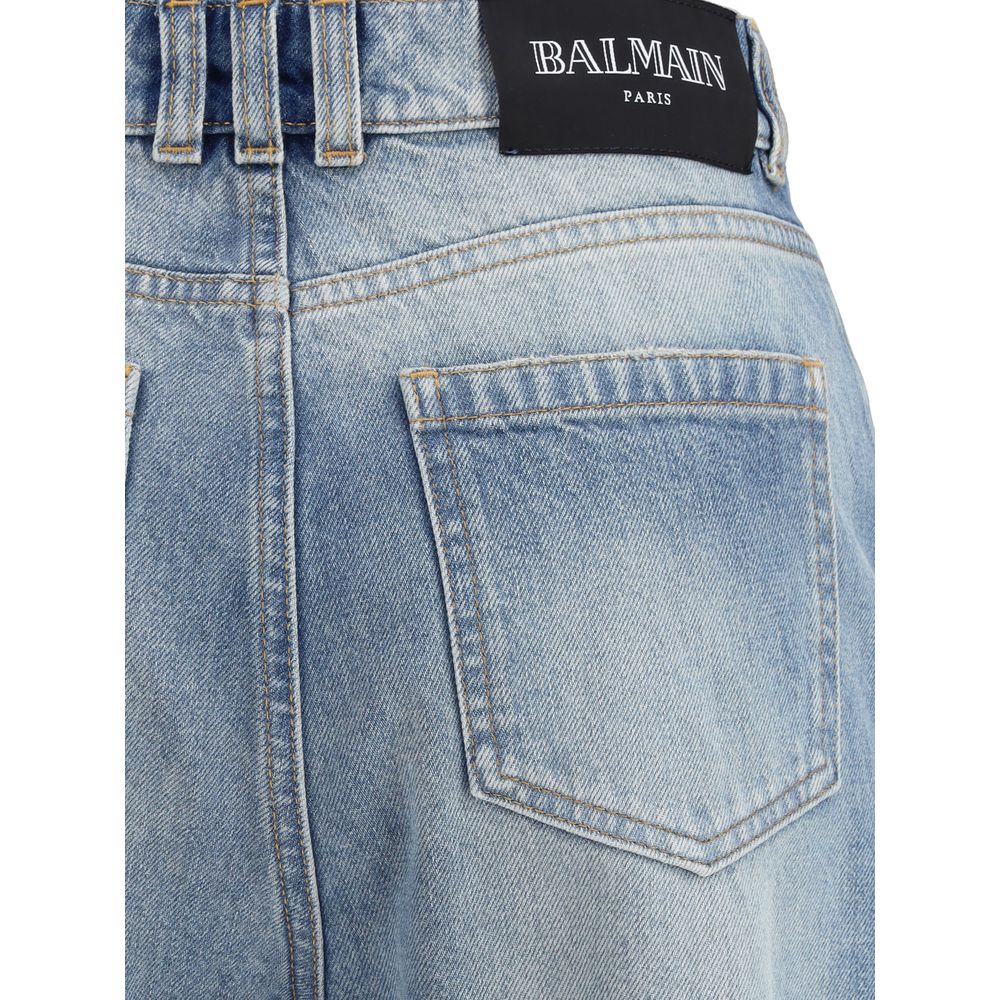 Ausgestellte Jeans aus blauem Baumwoll-Denim